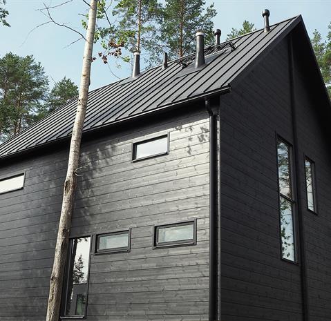 Ruukin katto oli messujen suosituin katto. Sitä käytettiin muun muassa Honkarakenteen Honka INK –talossa 