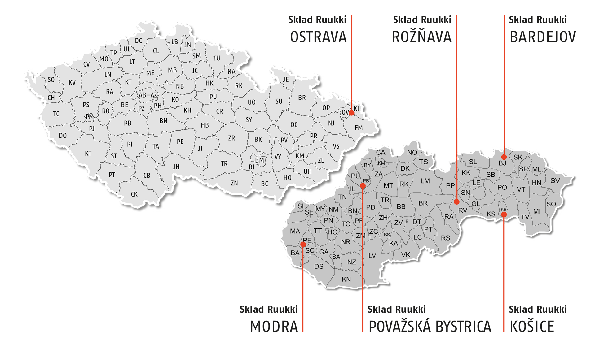 Mapka - sklady produktov Ruukki